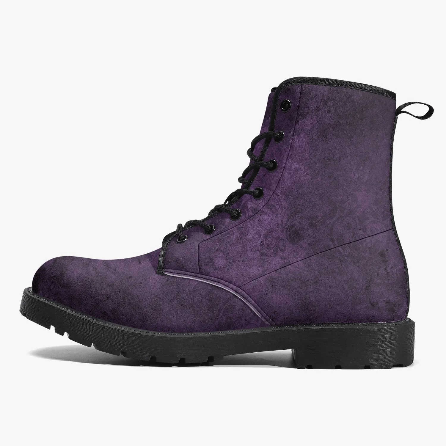 Purple Gothic Grunge Vegan leather Combat Boots - Vegan Leather Purple Boots (JPREG68)