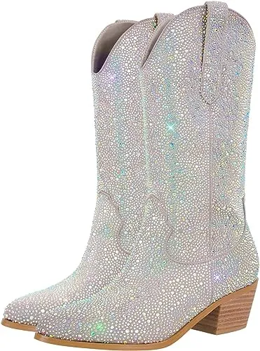 Rhinestone Knee High Sequin Green Cowboy Boots