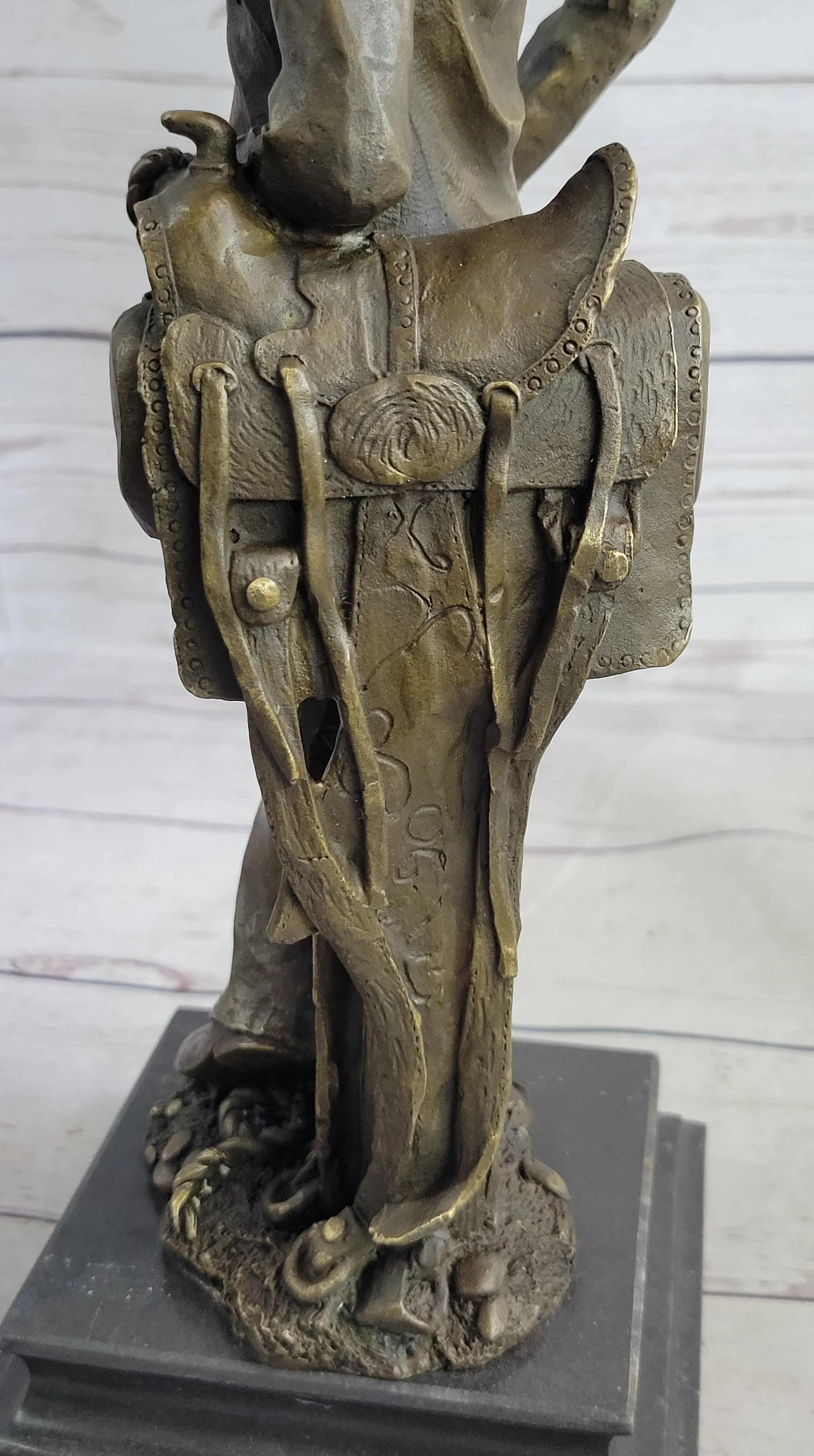 Signed Original Patoue French Artist Cowboy with Rope Bronze Statue Sculpture
