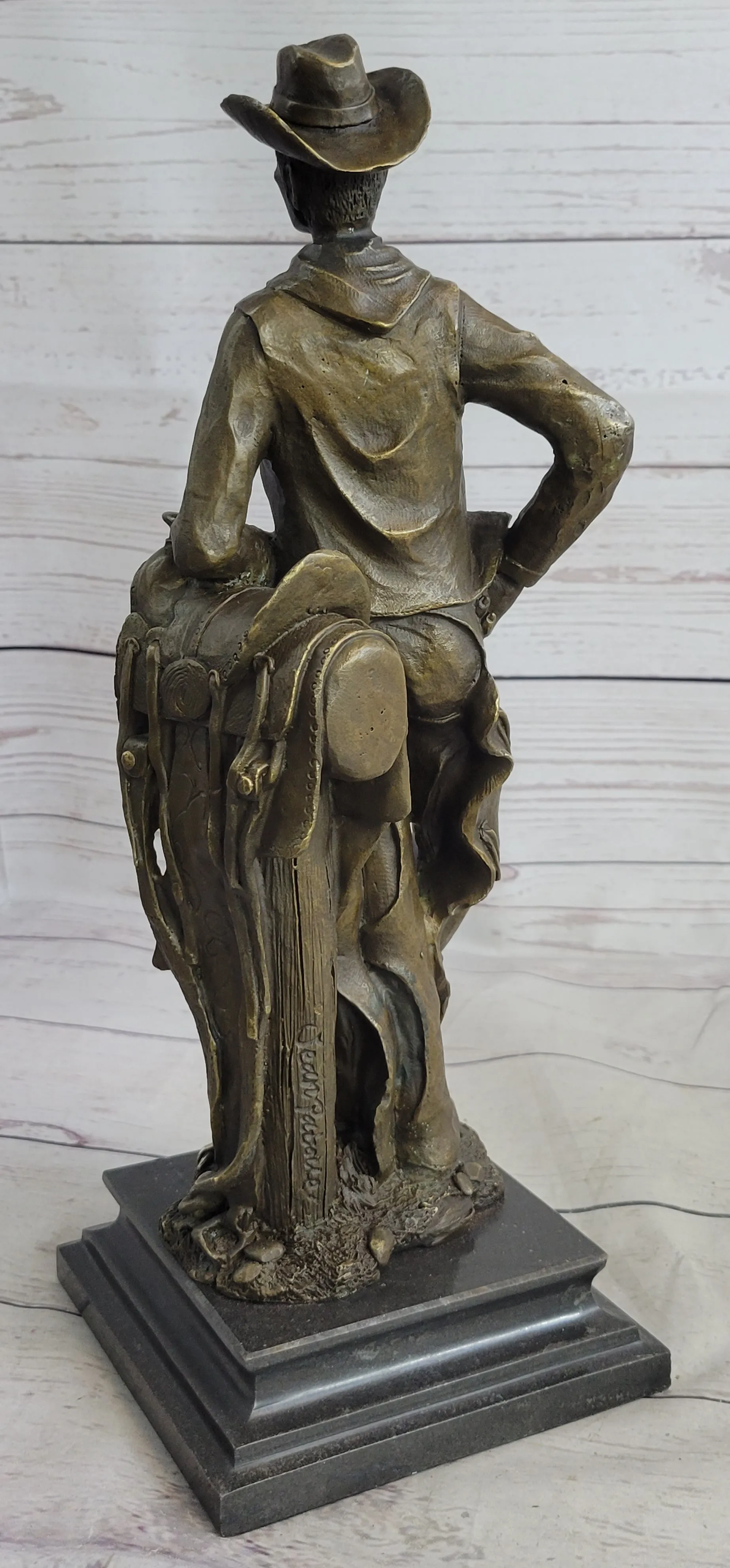 Signed Original Patoue French Artist Cowboy with Rope Bronze Statue Sculpture