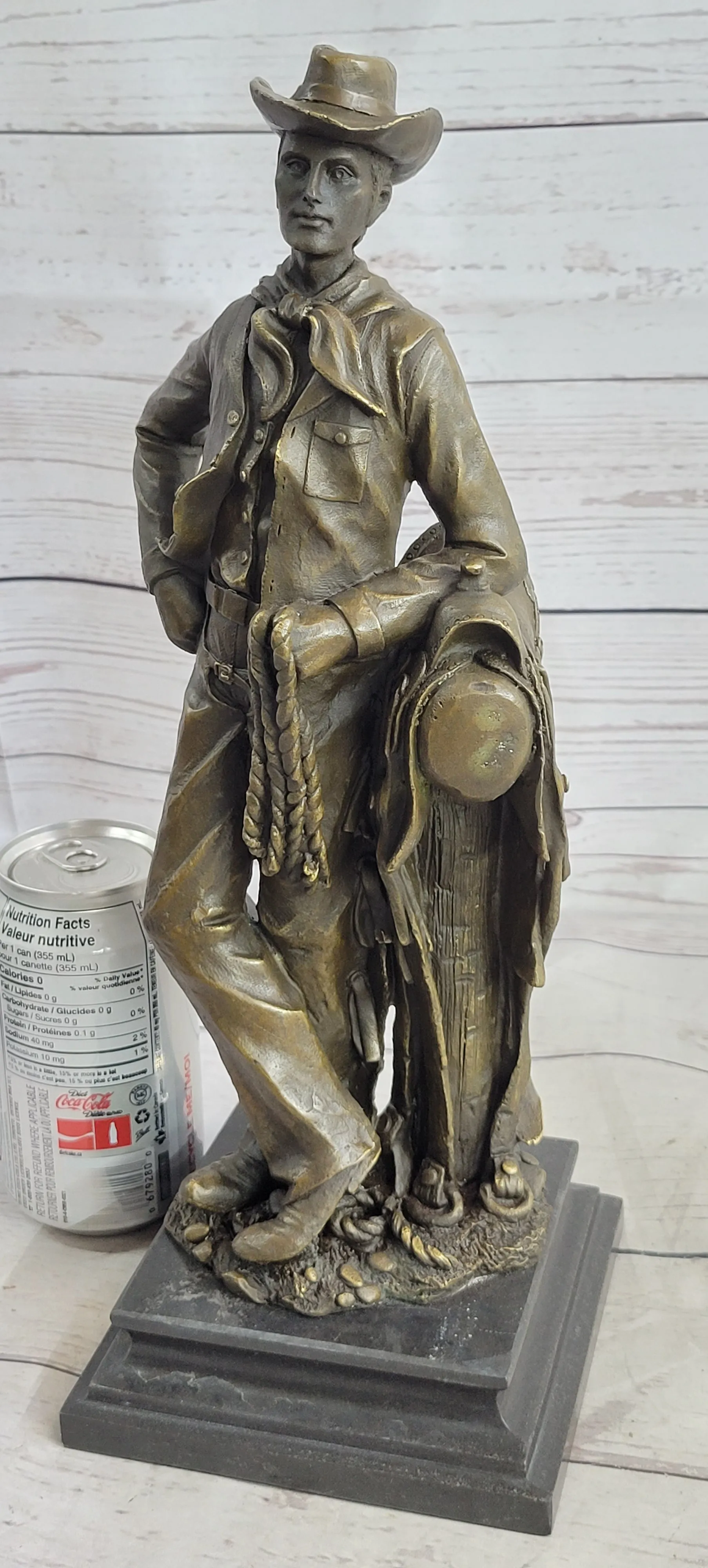 Signed Original Patoue French Artist Cowboy with Rope Bronze Statue Sculpture