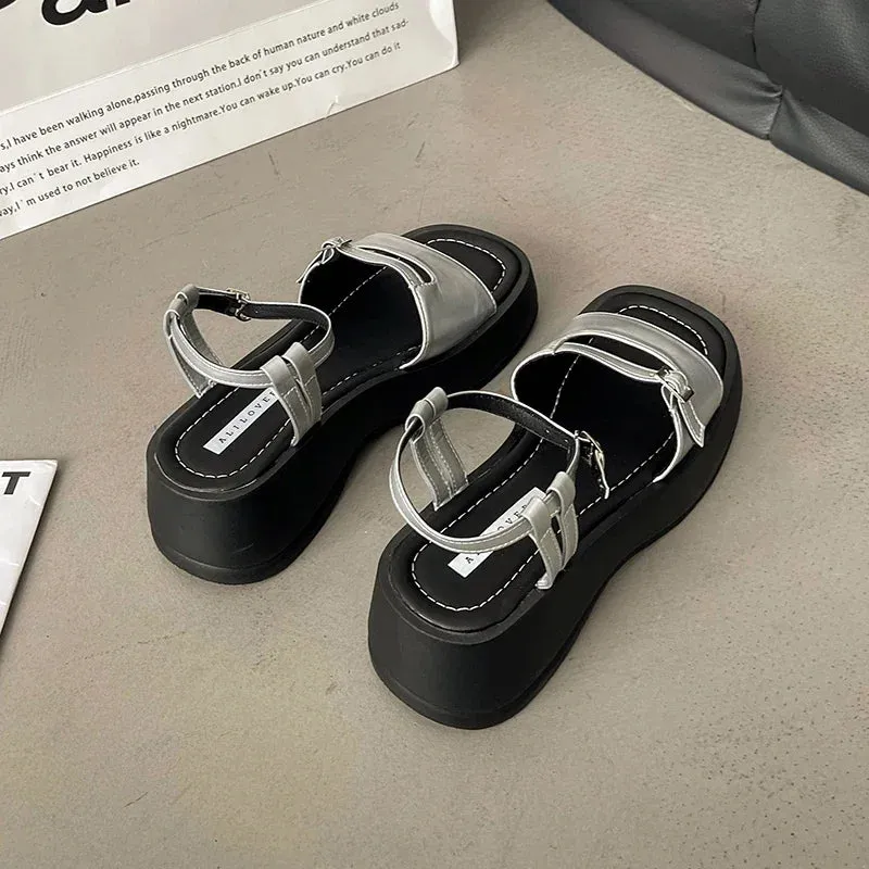 Sohiwoo Summer Gladiator Platform Women Sandals Fashion Elegant Open Toe Shoes Ladies Outdoor Dress Platform Flats Sandalias