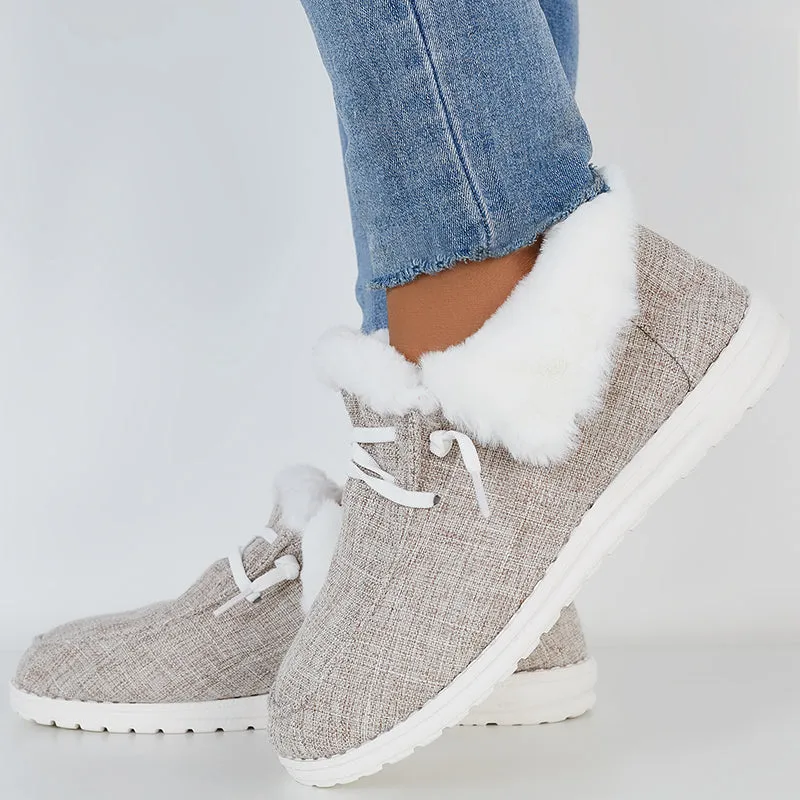 Solid Winter Warm Flats Snow Loafers Fur Lining Ankle Boots