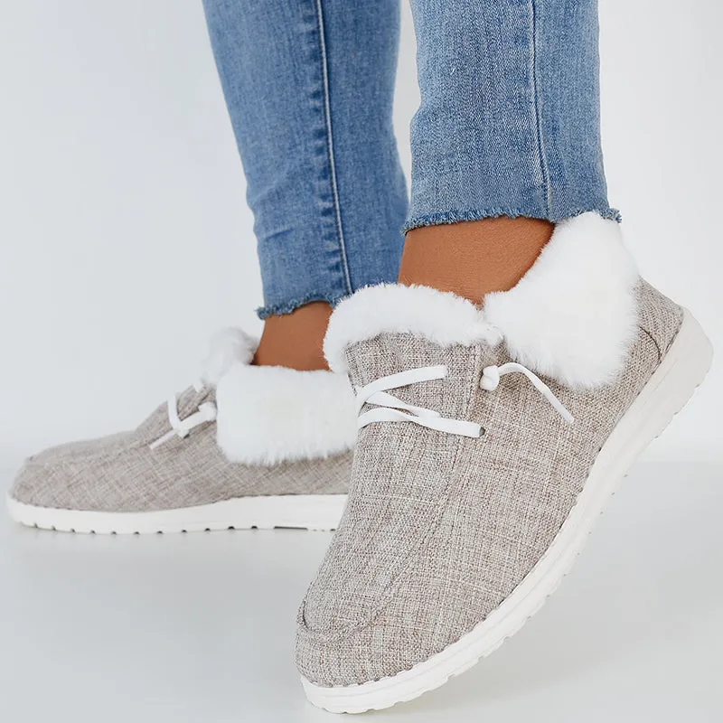 Solid Winter Warm Flats Snow Loafers Fur Lining Ankle Boots