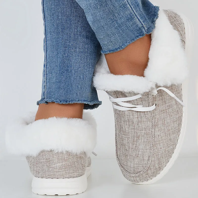 Solid Winter Warm Flats Snow Loafers Fur Lining Ankle Boots