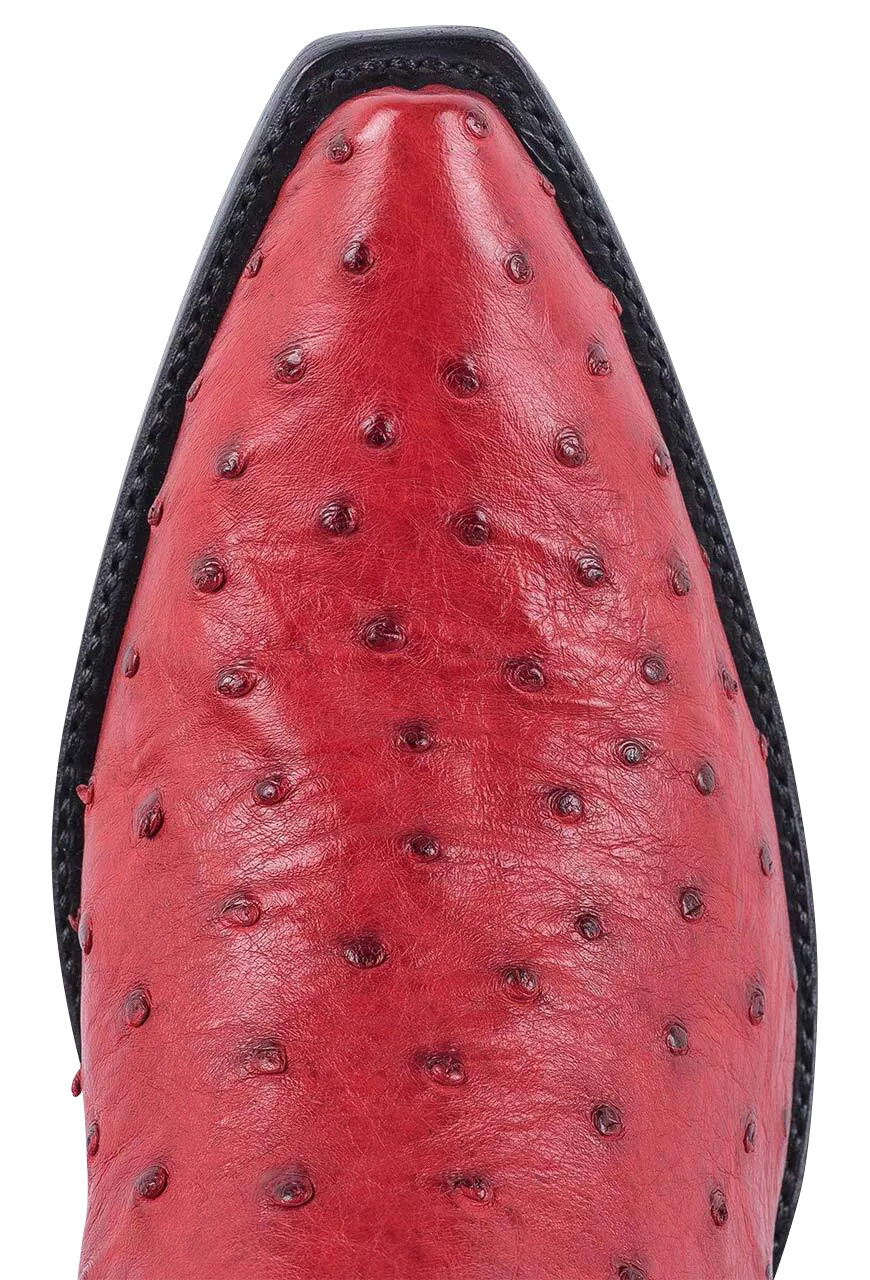 Stallion Full Quill Ostrich Gallegos Cowgirl Boots - Red
