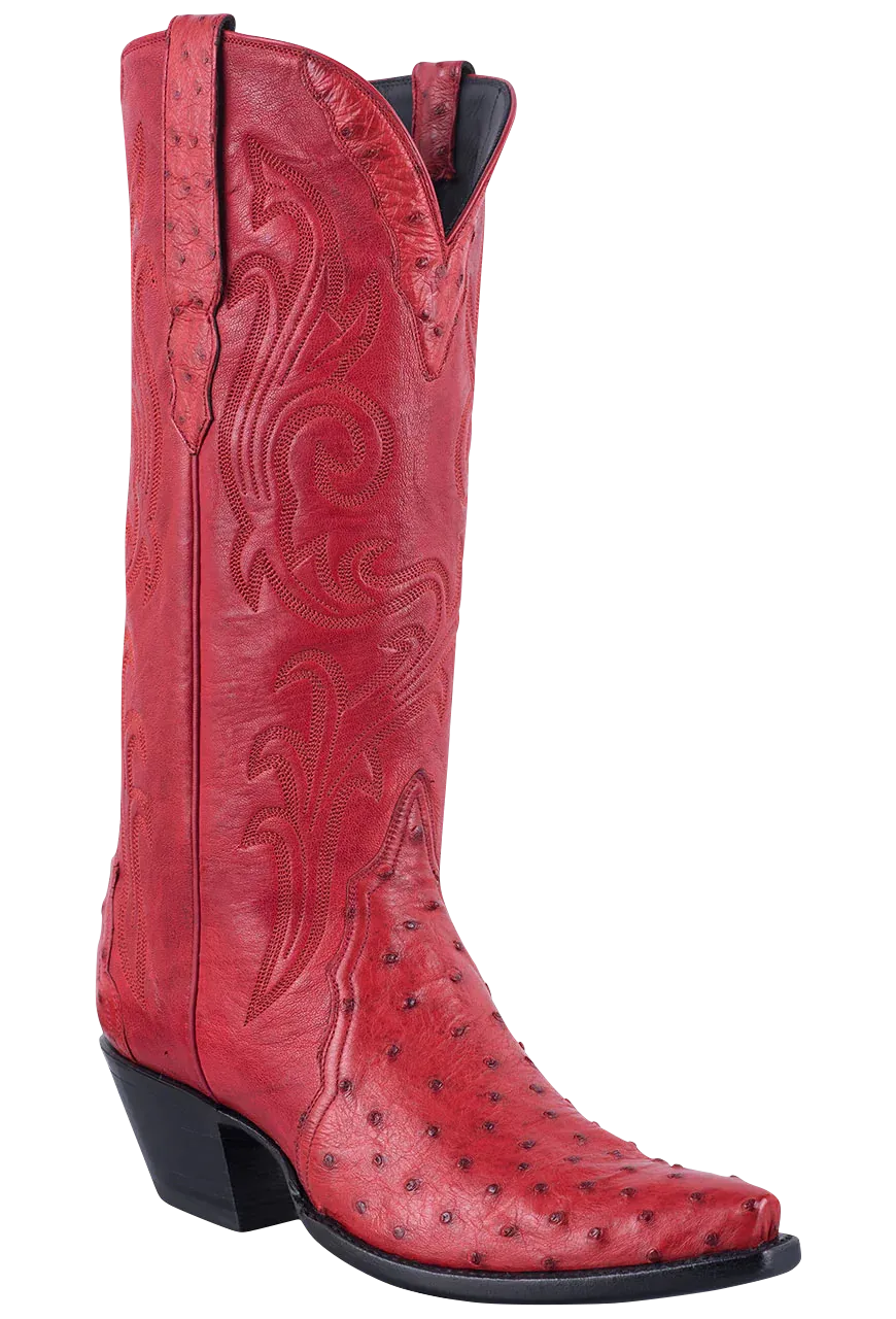 Stallion Full Quill Ostrich Gallegos Cowgirl Boots - Red