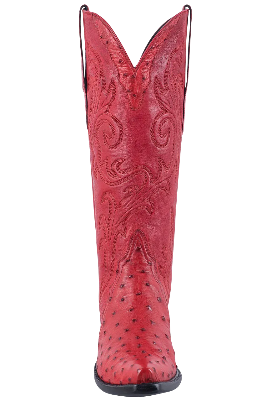 Stallion Full Quill Ostrich Gallegos Cowgirl Boots - Red