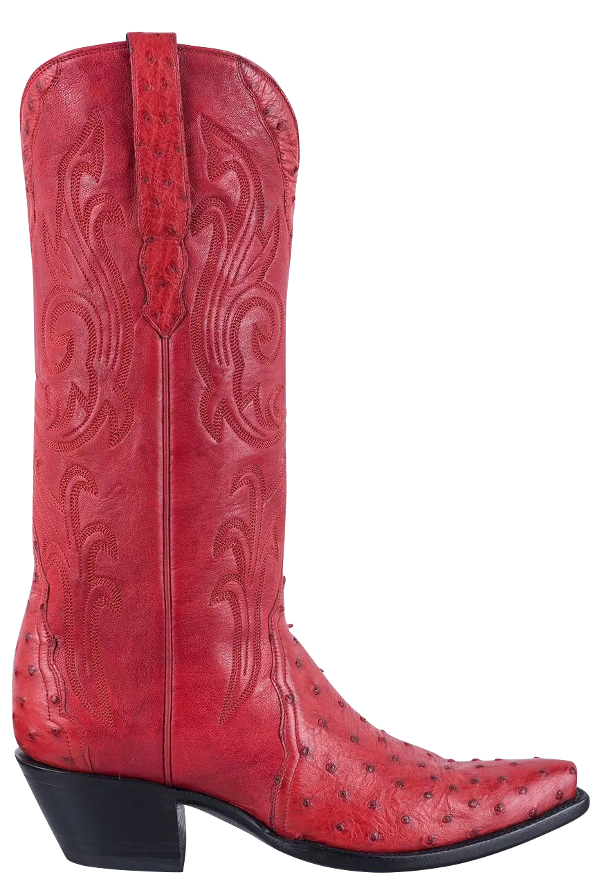 Stallion Full Quill Ostrich Gallegos Cowgirl Boots - Red