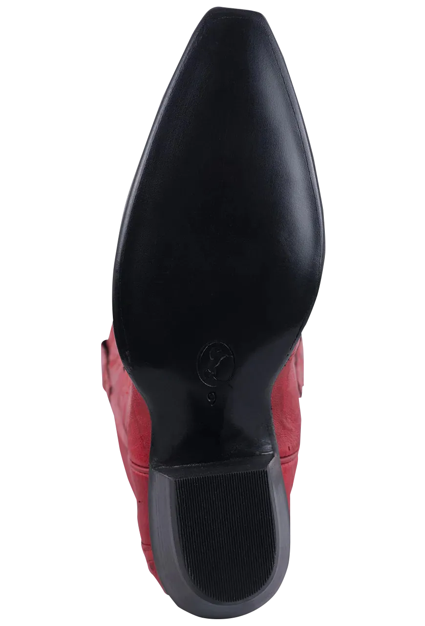 Stallion Full Quill Ostrich Gallegos Cowgirl Boots - Red