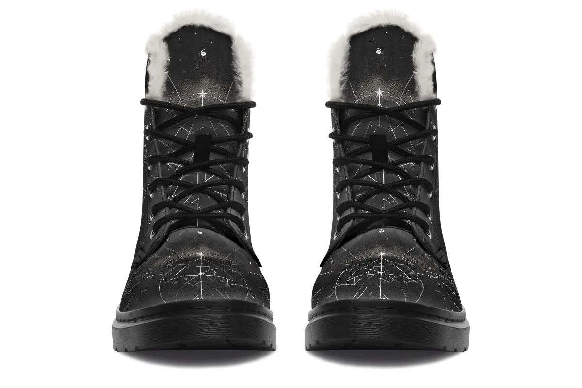Starlit Wolf Winter Boots - Warm Micro-Suede Doc-Style Boots Lined with Vegan Wool