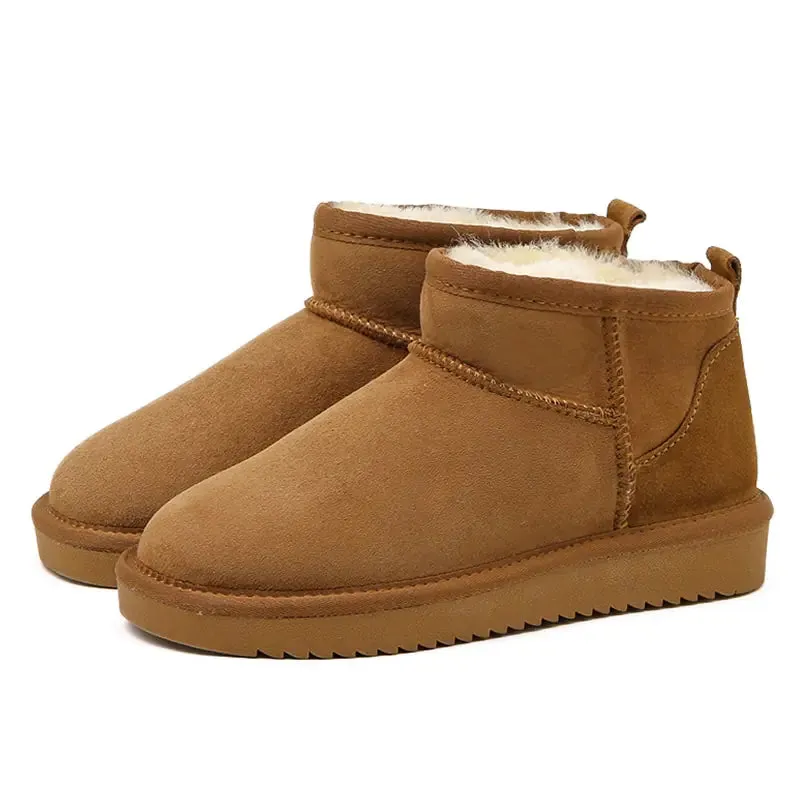 Stylish  Short Mini Sheepskin Snow Boots For Women - Waterproof, Warm, Cozy Winter Footwear