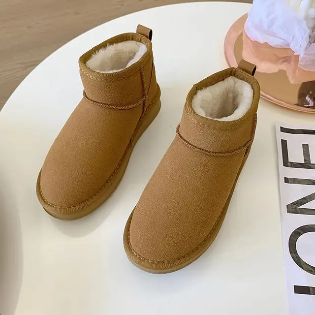 Stylish  Short Mini Sheepskin Snow Boots For Women - Waterproof, Warm, Cozy Winter Footwear