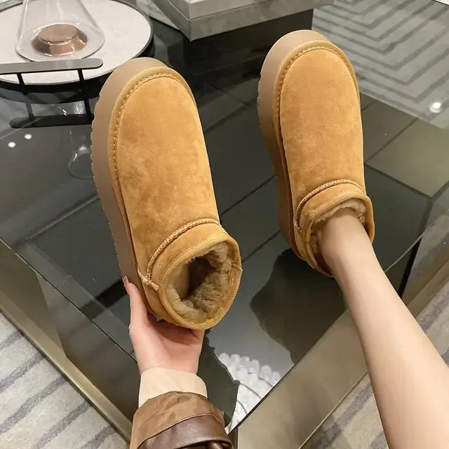 Stylish  Short Mini Sheepskin Snow Boots For Women - Waterproof, Warm, Cozy Winter Footwear