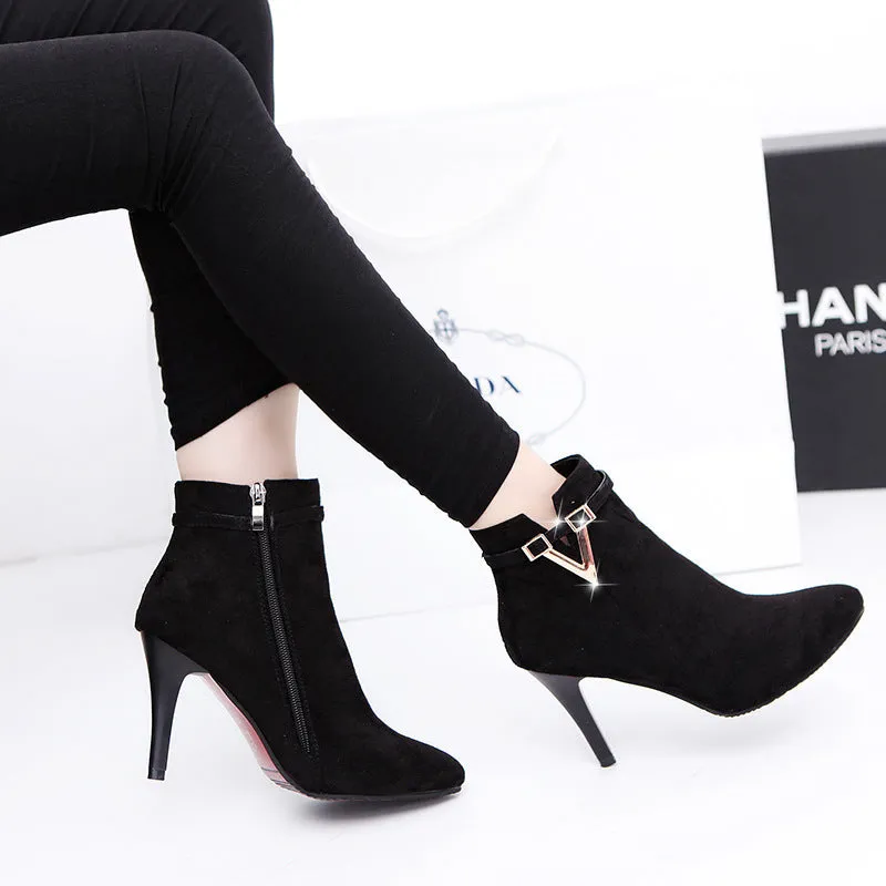 Suede Pencil Heel Ankle Boots