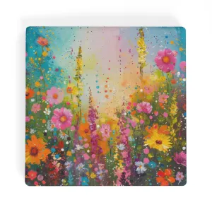 Summer Sunshine in Fields of Bright Flowers Print Square Ceramic Coasters - Set of 4