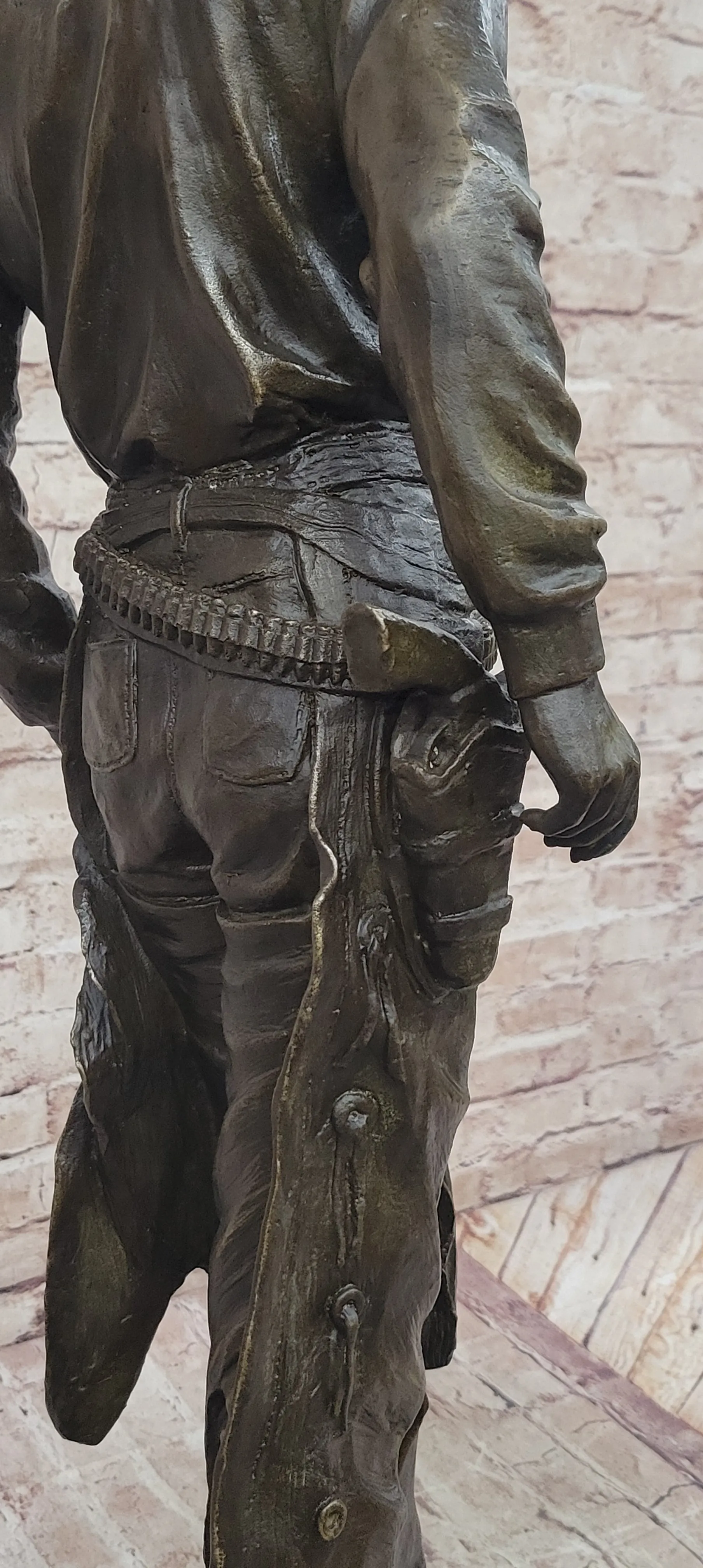 Tall Cowboy Holding Horse Saddle - Western Art Decor Bronze Sculpture Statue on Marble Base