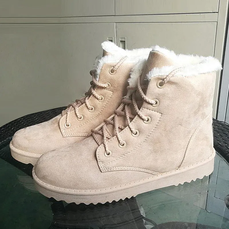 Thick Velvet Round Toe Lace Up Short Snow Boots