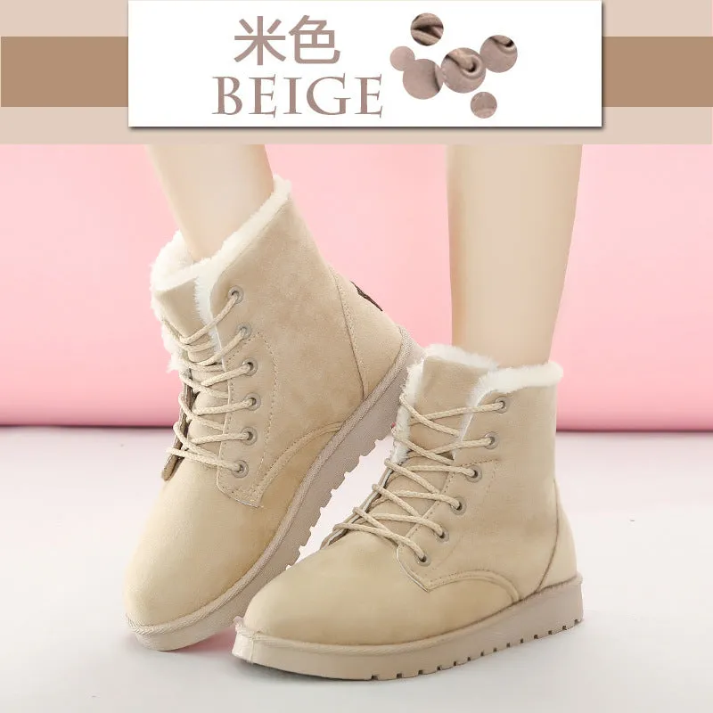 Thick Velvet Round Toe Lace Up Short Snow Boots