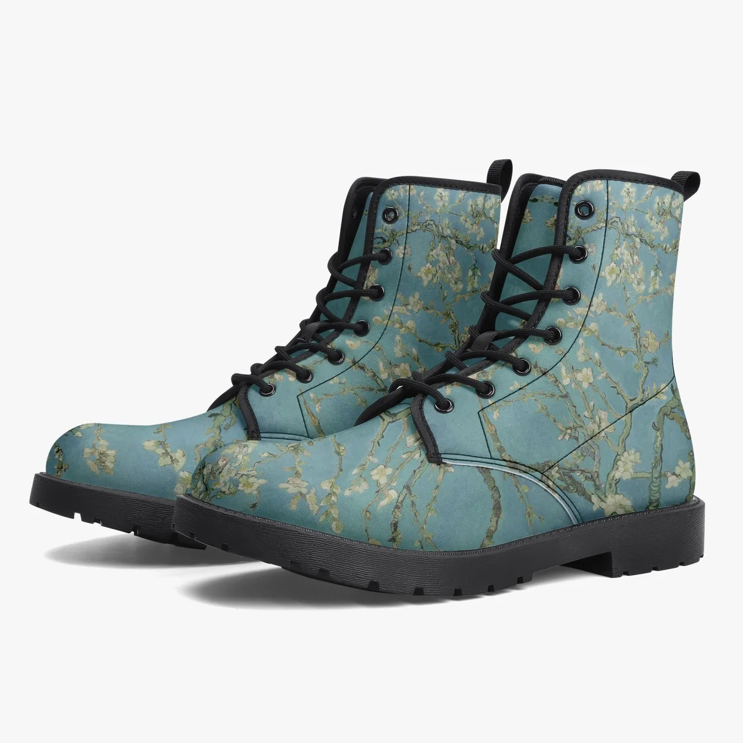 Van Gogh Almond Blossom Vegan Leather Combat Boots (JPREG33)