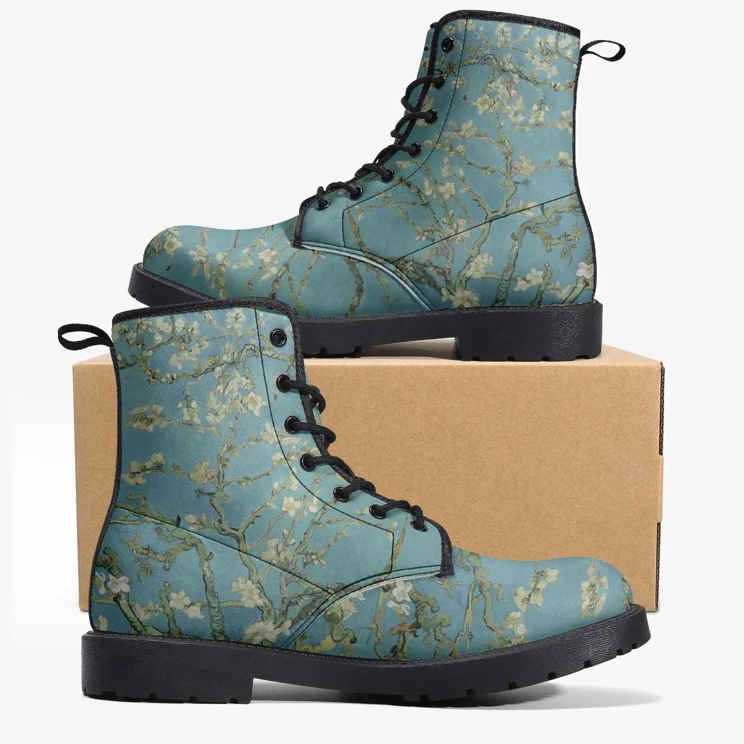 Van Gogh Almond Blossom Vegan Leather Combat Boots (JPREG33)