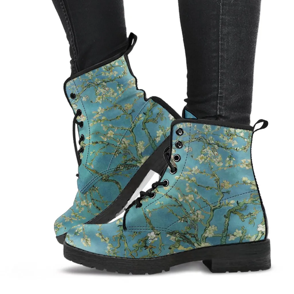 Van Gogh Almond Blossom Vegan Leather Combat Boots (JPREG33)