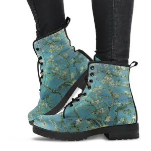 Van Gogh Almond Blossom Vegan Leather Combat Boots (JPREG33)