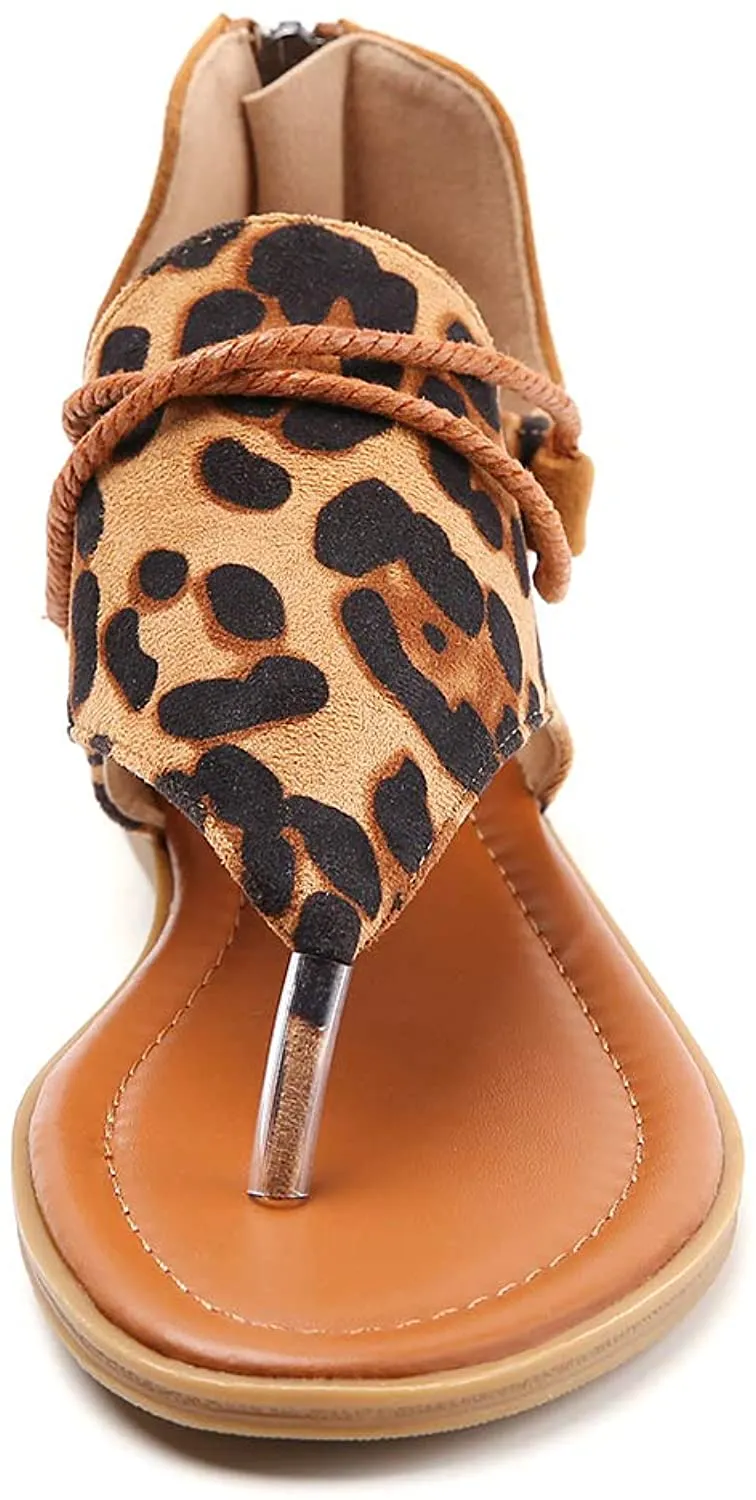Vintage Flip Flops Leopard Gladiator Summer Flat Sandals