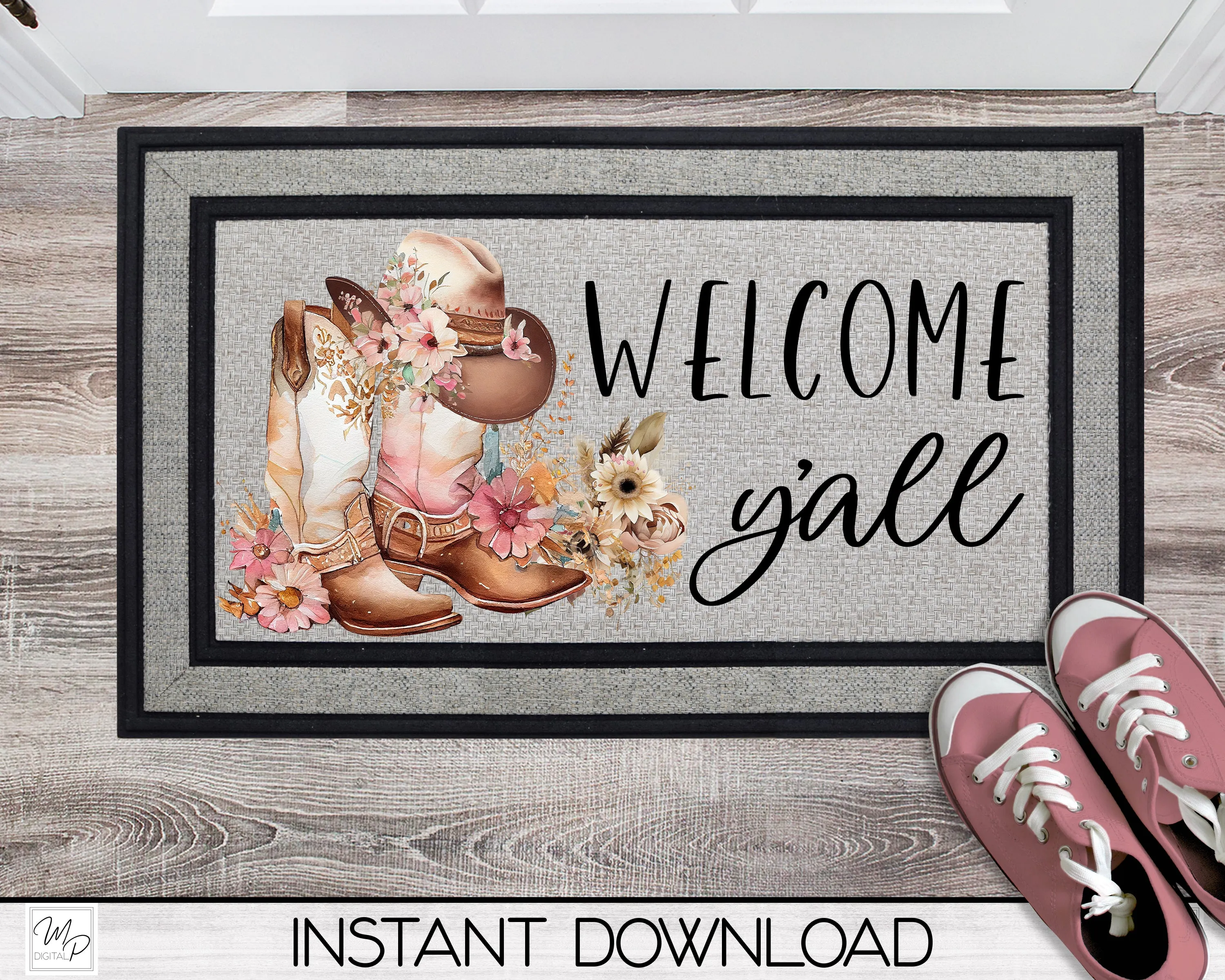 Western Door Mat Design for Sublimation, Rug PNG