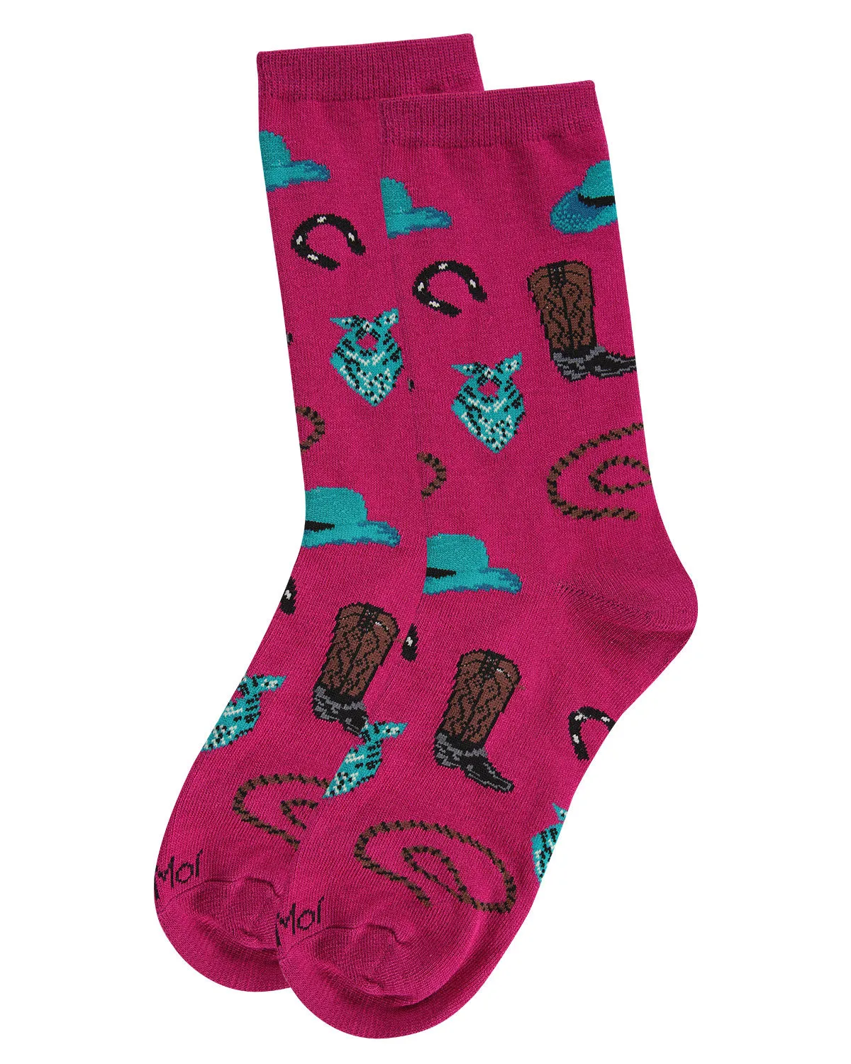 Western Theme Bamboo Blend Crew Socks
