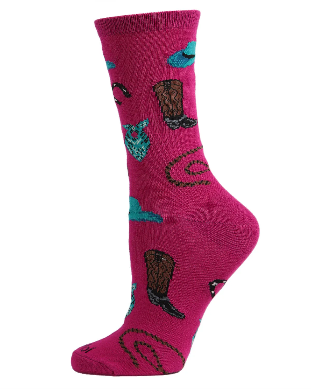 Western Theme Bamboo Blend Crew Socks