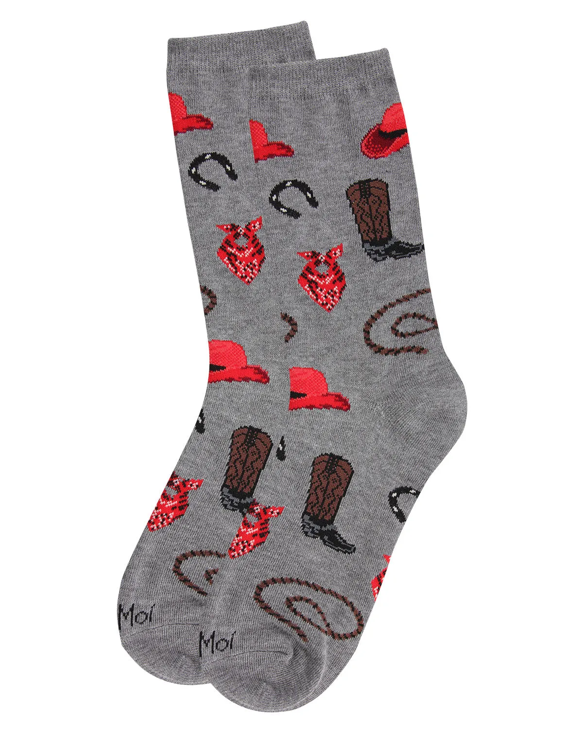 Western Theme Bamboo Blend Crew Socks