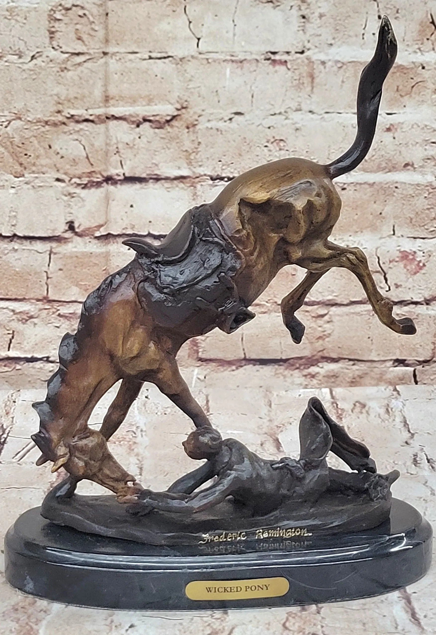 WICKED PONY Frederic Remington Bronze Statue Sculpture Cowboy Thrown from Horse 11" x 11"