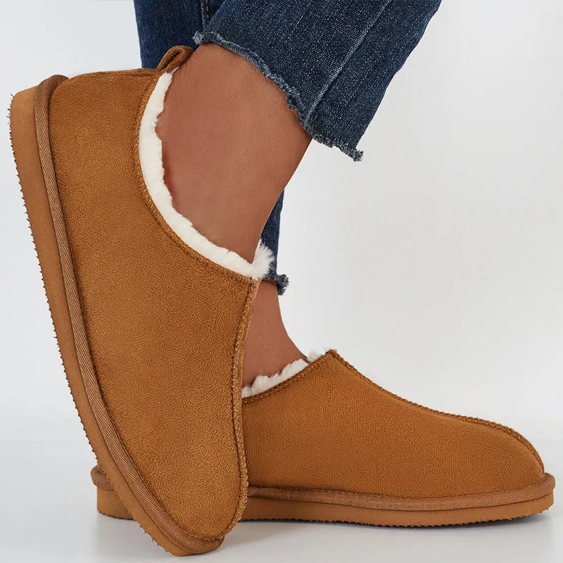 Winter Warm Flats Slip on Snow Boots Faux Fur Lined Loafer Shoes