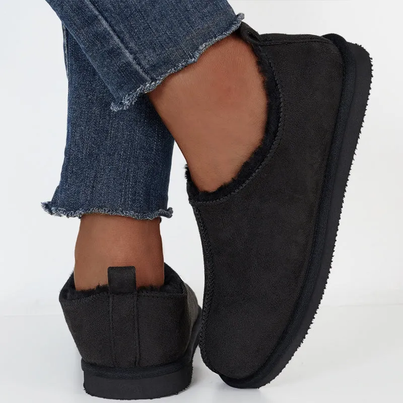 Winter Warm Flats Slip on Snow Boots Faux Fur Lined Loafer Shoes