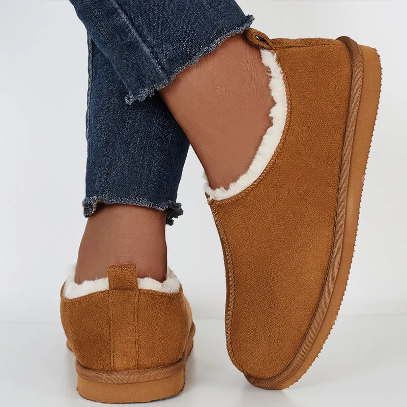 Winter Warm Flats Slip on Snow Boots Faux Fur Lined Loafer Shoes