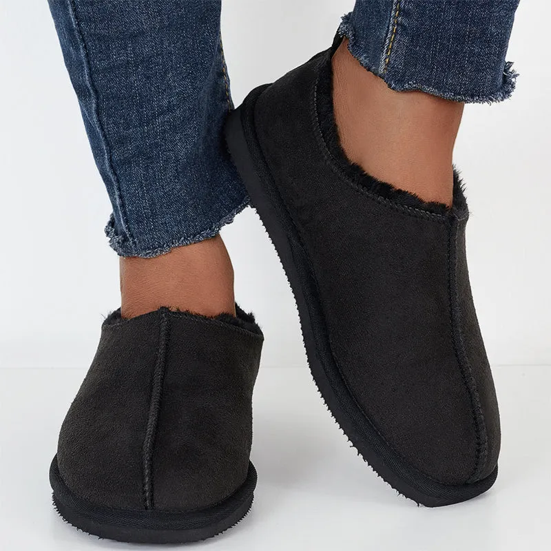 Winter Warm Flats Slip on Snow Boots Faux Fur Lined Loafer Shoes
