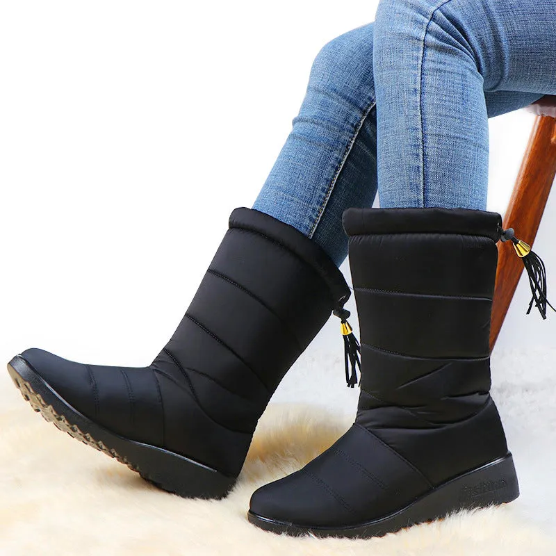 Women Tassel Pull On Snow Boots Comfortable Warm Round Toe Waterproof Short Winter Boots