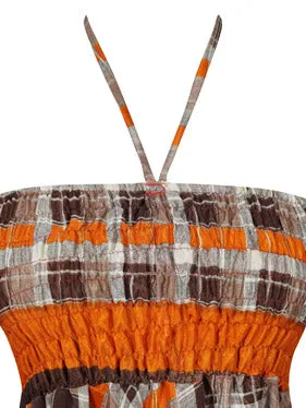Womens Boho Sundress Orange Brown Hilow Dress S/M