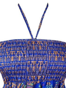 Women's Floral Boho Skirt Dress Blue Sundress S/M