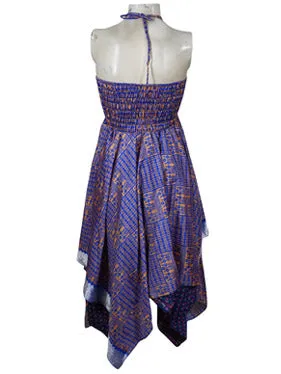 Women's Floral Boho Skirt Dress Blue Sundress S/M