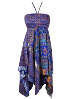 Women's Floral Boho Skirt Dress Blue Sundress S/M
