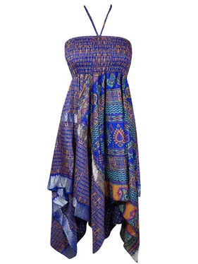 Women's Floral Boho Skirt Dress Blue Sundress S/M