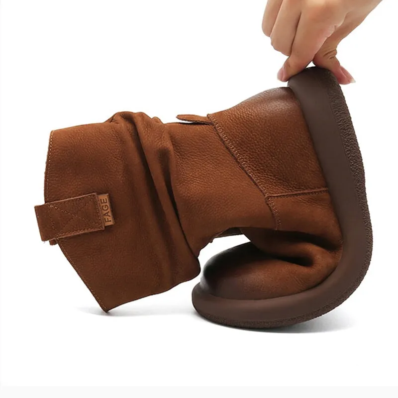 Women's Leather Mid Calf Western Boots In Brown/Black - Western Round Toe 30mm Heel