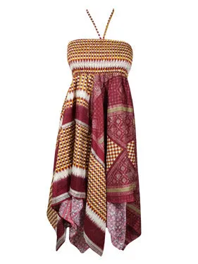 Womens Silk Sari Halter Dress, Purple Handmade Summer Dresses S/M