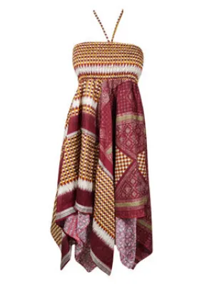 Womens Silk Sari Halter Dress, Purple Handmade Summer Dresses S/M