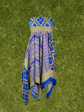 Womens Summer Dress Blue Boho Beach Dresses S/M