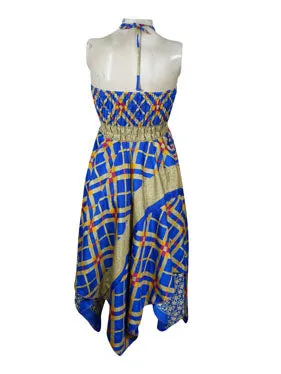 Womens Summer Dress Blue Boho Beach Dresses S/M