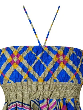 Womens Summer Dress Blue Boho Beach Dresses S/M