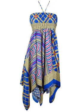Womens Summer Dress Blue Boho Beach Dresses S/M